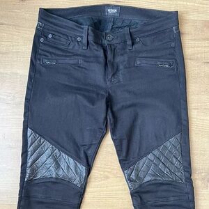 Hudson Shelby Black Calf Leather Trim Moto Skinny Pant Jeans | Size 29